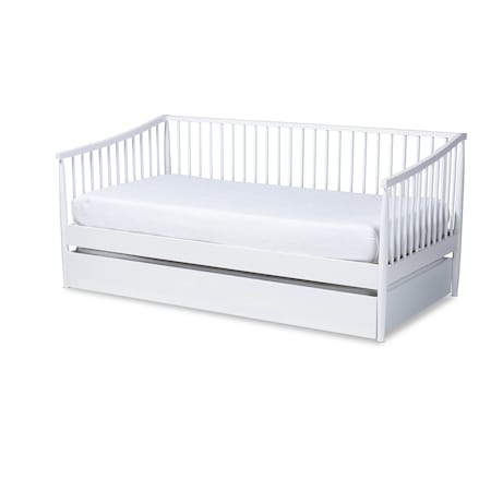 Baxton Studio Renata White Finished Wood Twin Size Spindle Daybed with Trundle 158-9645-9659